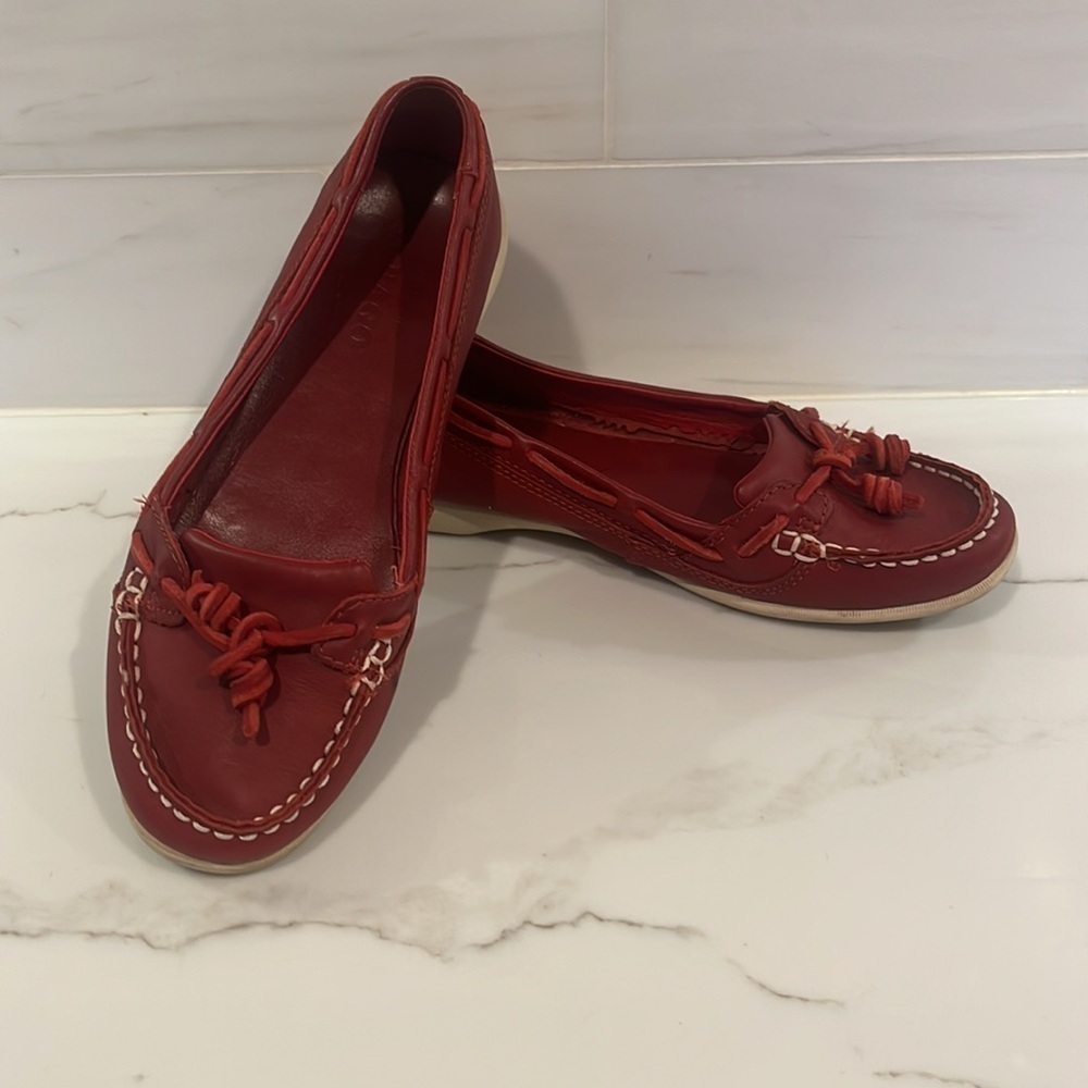 Sebago Red Leather Loafers Boat Shoes - Picture 6 of 11